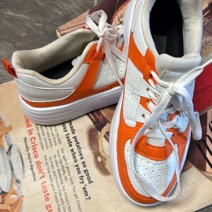 Kids White & Orange Low-Top Sneakers - Casual Athletic Shoes